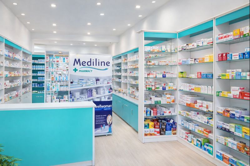 Professional pharmacy environment with healthcare services